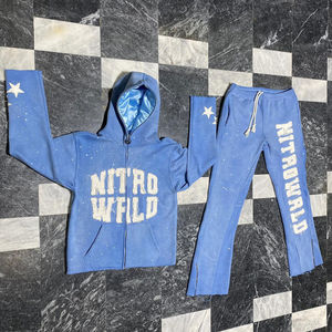 Ensemble de jogging 2 pièces pour hommes, sweat à capuche zippé en molleton de coton avec strass, pantalons de survêtement, survêtements, vêtements d'hiver en gros - Product Image 3