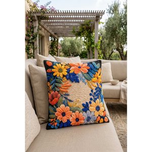 Navy Blue Embossed Digital Print Cushion Cover Premium <b>Fabric</b> for Comfort and Style - Product Image 1