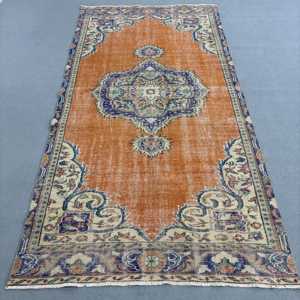 Turkish <b>Rug</b>, Large 4.9x9.9 ft <b>Rug</b>, Orange <b>Check</b> <b>Rug</b> - Product Image 1