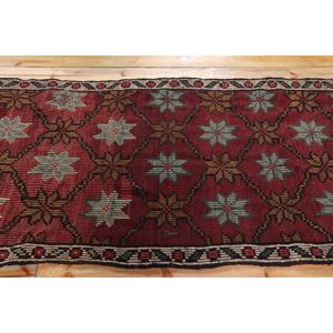 Vintage Turkish Rug, 3,2x10 ft <b>Runner</b> Rug, <b>Red</b> Gray Polka dot Wool Rug - Product Image 3