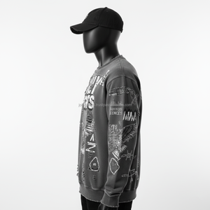 Heavyweight Fleece <b>Sweatshirt</b> <b>Vintage</b> Washed Blend Fabric with Distressed Print Custom Embroidery Logo Basics <b>Sweatshirt</b> - Product Image 5