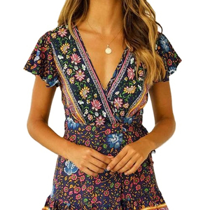Vestido Cruzado Informal de Verano para Mujer, Vestidos Midi de Crepé con Estampado Floral de Alta Calidad, ODM Natural - Product Image 1