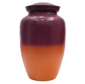Urnas de cremación para adultos de aluminio clásico superior con urnas funerarias de metal con acabado de color púrpura y naranja para cenizas humanas. - Product Image 1