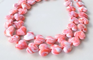 2026 Handmade Resin Heart Shape Multi Strand <b>Necklace</b> Pink White Marbled <b>Statement</b> Jewelry Valentine's Day Love Theme with Woman - Product Image 2