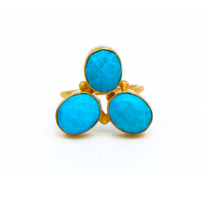 Dua Turquoise Oval <b>Adjustable</b> <b>Ring</b> | 18K Gold Plated Handmade Brass Jewelry | Trendy Certified Wedding Party Supplier From India - Product Image 1