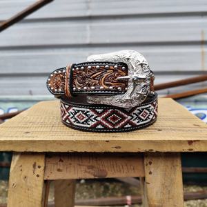 Ceinture en cuir occidentale usinée à la main Ceinture de cow-boy perlée du sud-ouest Ceinture de rodéo à boucle en argent vintage au meilleur prix - Product Image 6