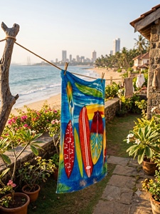 Serviette de plage rectangulaire en coton imprimé planche de surf tropicale, écologique, séchage rapide, pour adultes, piscine, resort, vacances - Product Image 4