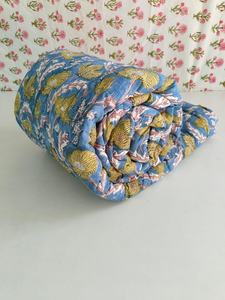 Hand Block Print Razai <b>Quilt</b> California Size Cotton Floral Quilted <b>Bedding</b> - Product Image 6