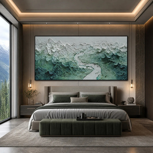 Tableau sur toile Paysage alpin texturé en impasto avec rivière, cadre doré, style contemporain, décoration intérieure - Product Image 4
