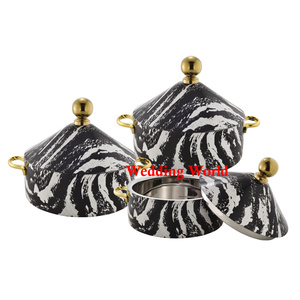 Calentador de alimentos de Metal con acabado dorado y negro, utensilios de cocina, cazuela de mesa, olla caliente de diseñador más vendida - Product Image 3