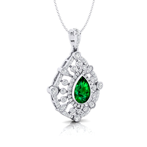 Beau Design Poire Cut Lab Grown Emerald Gemstone Teardrop Charms Pendant avec des diamants blancs naturels en or massif 18 carats en vrac - Product Image 4