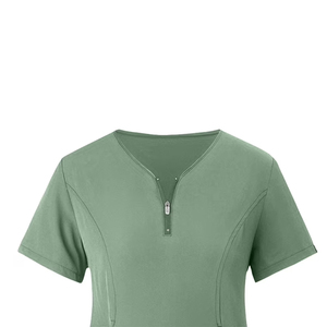 ชุดสครับแบบมีซิปที่คอ แขนสั้น สวมใส่สบายสำหรับผู้หญิง กางเกงจ็อกเกอร์  รับสกรีนโลโก้ ชุดสครับสำหรับพยาบาลและแพทย์ในโรงพยาบาล - Product Image 3