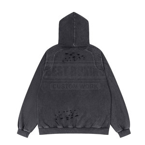 เสื้อมีฮู้ดสำหรับผู้ชายซักด้วยสีซีดและมีรูบนแขนเสื้อสำหรับเสื้อผ้าแนวสตรีทแบบกรันจ์ - Product Image 2