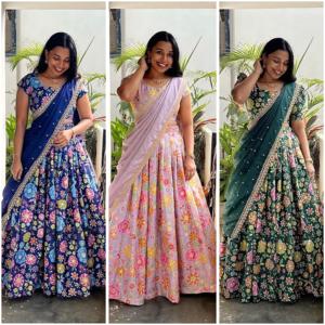 Nouvelle élégante vinaigrette indienne dernière tendance d'été imprimé fleuri Lehenga Choli avec paillettes et Zari travail exporté tenue indienne - Product Image 3