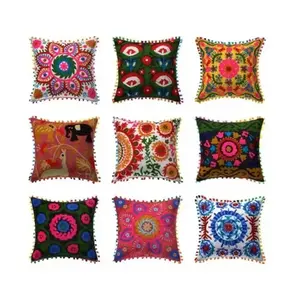 Housse de coussin de travail de broderie de fil de laine à la main housse de coussin Suzani pour la décoration intérieure housse de coussin indienne Poufs faveurs de mariage