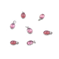 Pendentif en argent sterling 925 plaqué argent avec tourmaline rose naturelle de 13-15 mm de forme ovale et attache ouverte, idéal pour un cadeau