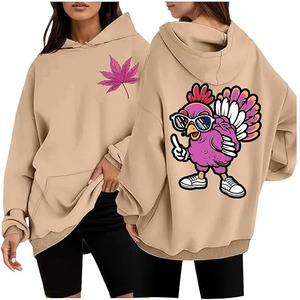 Sudadera con capucha cálida de Invierno para mujer, sudadera con capucha de Acción de Gracias, estampado de pavo púrpura, estilo informal de manga larga, sudaderas con estilo para mujer - Product Image 6