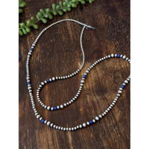 Navajo Style Graduated Pearl Necklace Lapis & Sterling Silver Strung - Product Image 4