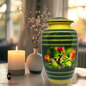 Humming BIRD โลหะโกศสำหรับงานศพแบบพรีเมี่ยมทำจากอลูมิเนียมที่ระลึกที่ระลึกที่ระลึกที่ระลึกชุดสมบูรณ์แกะสลักกันการรั่ว - Product Image 6