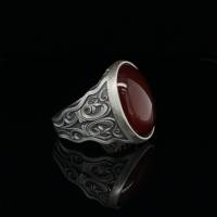 Anillo de Plata de Ley 925 Genuina con Cabujón Ovalado de Cornalina Natural 12x16mm, Estilo Turco Otomano Gitano, Bañado en Oro, Fino para Hombre