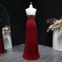 Robe de soirée de luxe Jancember LSZ248 rouge bordeaux, richement ornée de perles florales, coupe colonne, sans bretelles, pour bal de promo et fêtes