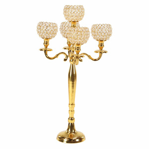 Candélabre indien luxueux en aluminium fait à la main en métal cristal fini or bougeoir à 3 bras pour les fêtes de mariage artisanat - Product Image 2