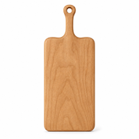 Planche à découper en bois de cerisier en gros avec longue poignée et trou de suspension, planche rectangulaire pour hacher et servir, logo personnalisé OEM