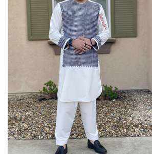 Factory Direct Sale <b>Men's</b> Afghani Dresses New Design Custom Embroidery O-Neck 2 Piece <b>Shirt</b> Shalwar Sets <b>For</b> Male - Product Image 5