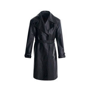 Trench-coat personnalisé à manches longues de couleur unie pour hommes de haute rue avec support niche épaulière silhouette en cuir véritable vêtements sombres dentelle - Product Image 5