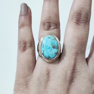 Bague en argent sterling 925 pour homme, avec pierre précieuse naturelle turquoise d'Arizona, toutes tailles, style arabe vintage, bijoux de Noël, vente en gros - Product Image 5