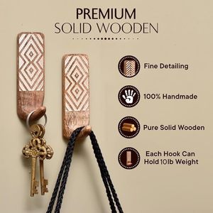 Boho Style Wooden Adhesive <b>Hooks</b> With <b>Key</b> Holder Decorative Sticky <b>Wall</b> <b>Hooks</b> for Clothing <b>Key</b> Storage No Damage to Drywall - Product Image 3