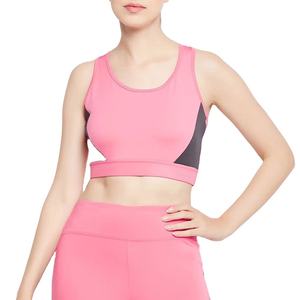 Pink Sports Bra With Gray Side Panels High <b>Support</b> Yoga Fitness Wear Women's <b>Crop</b> <b>Top</b> - Product Image 1