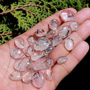 Tourmaline noire naturelle Rutile Quartz cristal polonais Cabochon en vrac pendentif de pierre précieuse Quartz rutile dos plat pierre faite à la main - Product Image 3