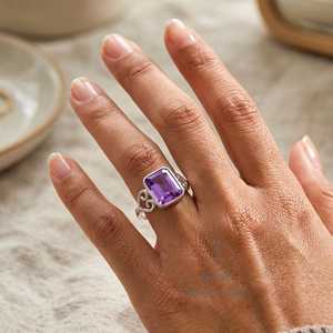 Natural Amethyst <b>Ring</b>, 925 Sterling <b>Silver</b> Handmade <b>Emerald</b> Cut Boho Jewelry - Product Image 6