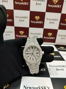 นาฬิกาผู้ชายสไตล์ฮิปฮอป VVS Moissanite ประดับเพชรสายสแตนเลสหน้าปัดแก้วของขวัญแฟชั่นสำหรับเขา - Product Image 2