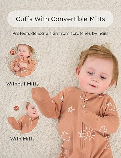 ORANGLES Original Manufacturer Custom Design Baby Footie Pajamas Set – Cotton Newborn Boys & Girls Sleepwear Romper - detailed closeup view - Image 3 of 4 | great for travel | Texas | Free Shipping ORANGLES