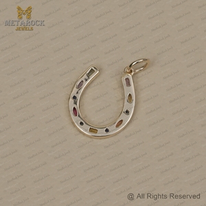 ทอง14K พลอยแซฟไฟร์หลายแบบจี้รูปเกือกม้าเสน่ห์เรียบง่ายเครื่องประดับดีเครื่องประดับสำหรับของขวัญวันเกิด - Product Image 4