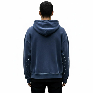 Custom Winter Solid OEM Service Hot Pressing Diamond Cropped Acid Wash Rhinestone 100% Cotton Fleece Quick Dry - Product Image 2