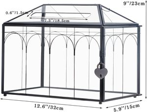 Handmade Vintage Black Glass <b>Card</b> Box with Lock Slot Large Geometric Terrarium Design Contemporary Wedding Reception <b>Card</b> <b>Holder</b> - Product Image 3