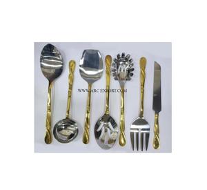 ชุดเครื่องใช้บนโต๊ะอาหารอุปกรณ์บนโต๊ะอาหารอุปกรณ์ขัดกระจกทำจากสแตนเลสมีด้ามชุบทอง - Product Image 1