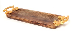 Bandeja para servir de madera artesanal, ideal para té, café y desayuno en la cama, bandeja de madera rústica con asas al mejor precio - Product Image 3