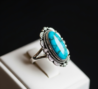 Bague en argent sterling 925 plaqué rhodium avec turquoise, sertie clos, certifiée, bijou tendance, cadeau quotidien