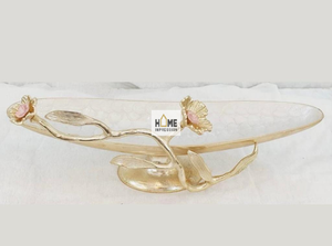 Cuenco redondo chapado en oro de aluminio de calidad y diseño exclusivo con base y atractivo cuenco de diseñador de flores para servir y decorar - Product Image 5