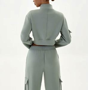 High Quality Custom Logo Blank <b>Sexy</b> Zip up Tracksuit Sweatsuit Women 2PCS Cropped Hoodie and Sweatpants <b>Set</b> - Product Image 3