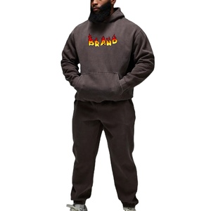 High Quality 100% Cotton <b>Hoodie</b> set custom Puff Printed logo 2 piece set Oversized <b>hoodie</b> & sweatshirt jooging set for men's - Product Image 1