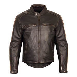 Veste en cuir PU élégante pour hommes moto motard coupe ajustée col montant automne printemps vêtements d'extérieur vintage mode design italien - Product Image 1