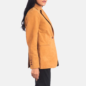 Venta al por mayor de gamuza chaquetas de las mujeres de alta calidad de cuero genuino marrón Nubuck Blazer logotipo personalizado colores OEM cierre de un solo botón - Product Image 4
