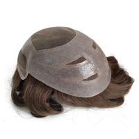 Prothèse capillaire naturelle pour homme en dentelle suisse fine et transparente, style Body Wave