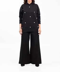 Women High Quality Knitted Casual <b>Black</b> Pullover Hoodie Custom Logo Printed Solid Color Winter Embroidered Eco-Friendly <b>Fabric</b> - Product Image 3