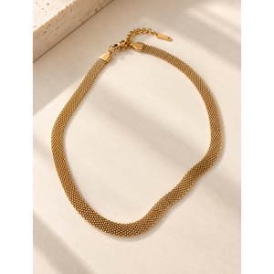 Gold Plated Stainless Steel Flat Herringbone <b>Chain</b> Necklace Trendy Party Gift - Product Image 3